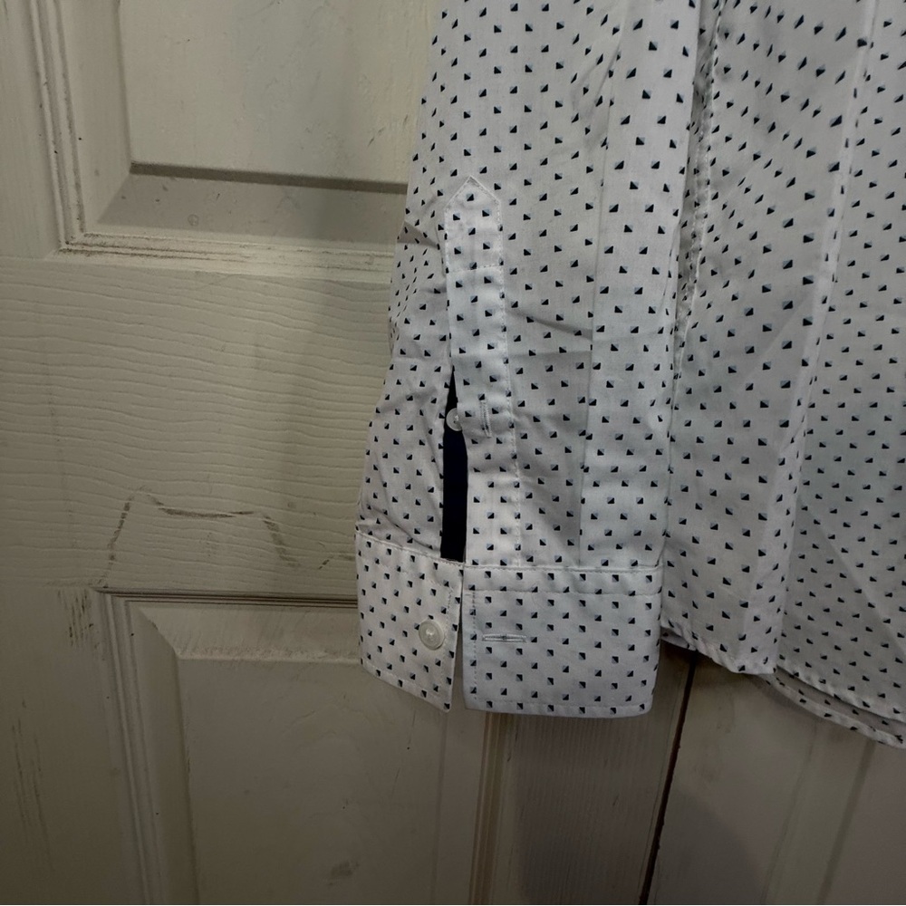 Calvin Klein Men’s Dress Shirt XXL White Blue Mini Geo Print Long Sleeve - Picture 11 of 12